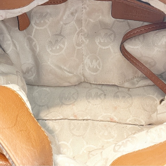 Michael MICHAEL East West Brown Leather With Gold Lock Shoulder Bag Satchel Tote - Picture 10 of 11